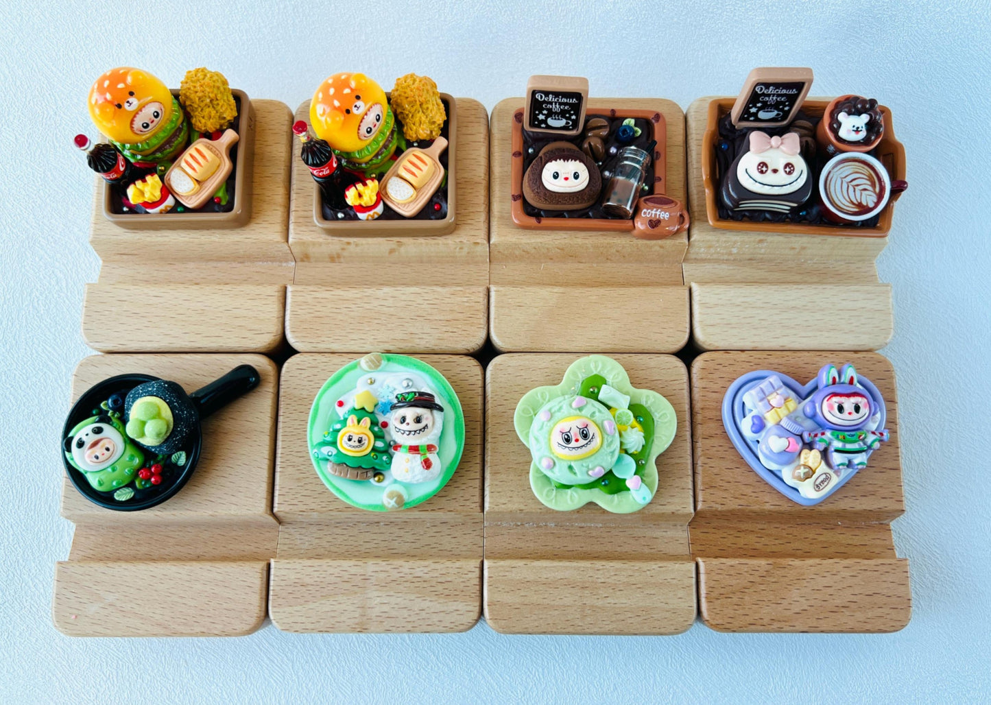 Personalized wooden phone stand with cute labubu theme engraving