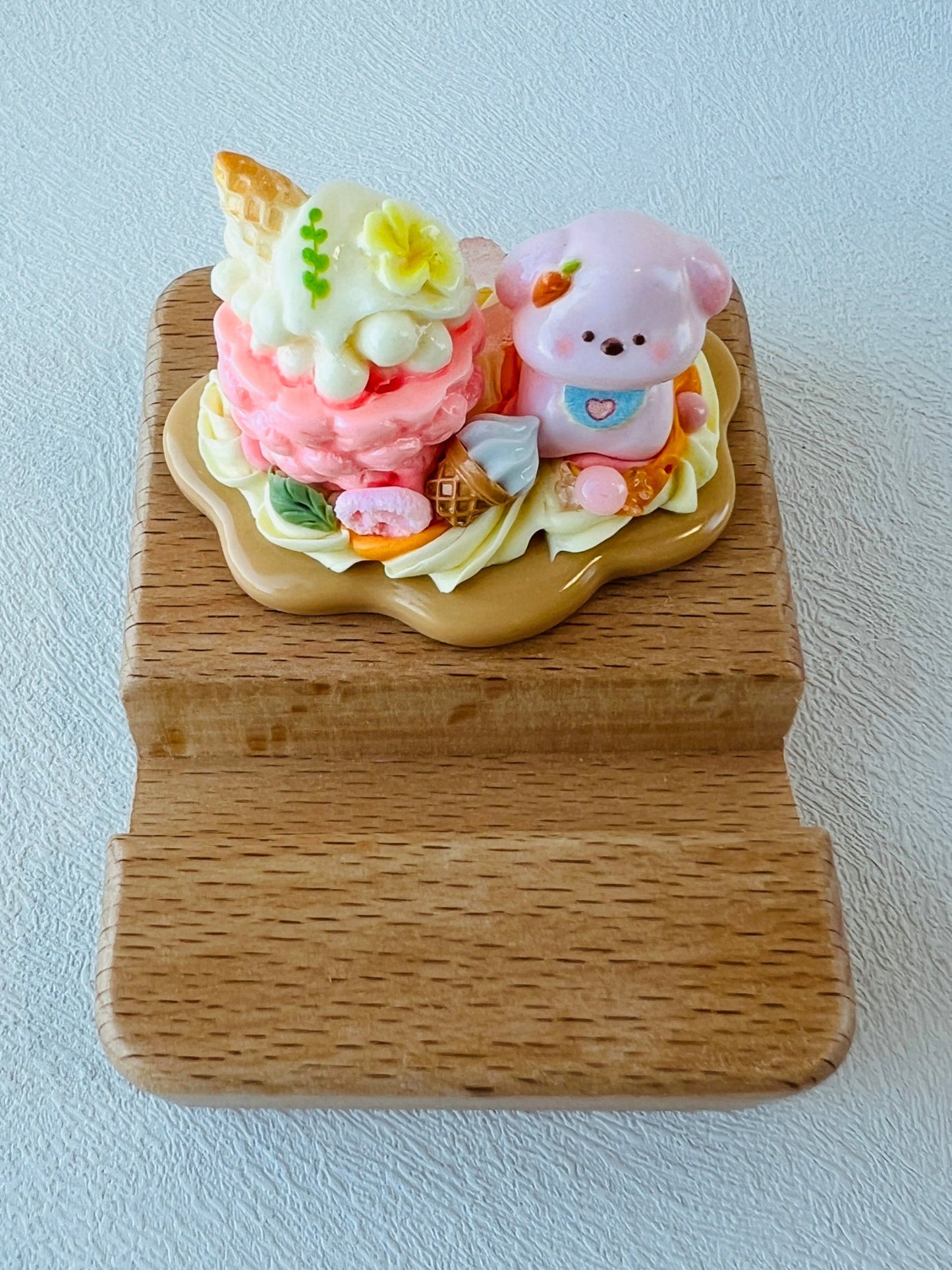 Personalized wooden phone stand with dog theme engraving