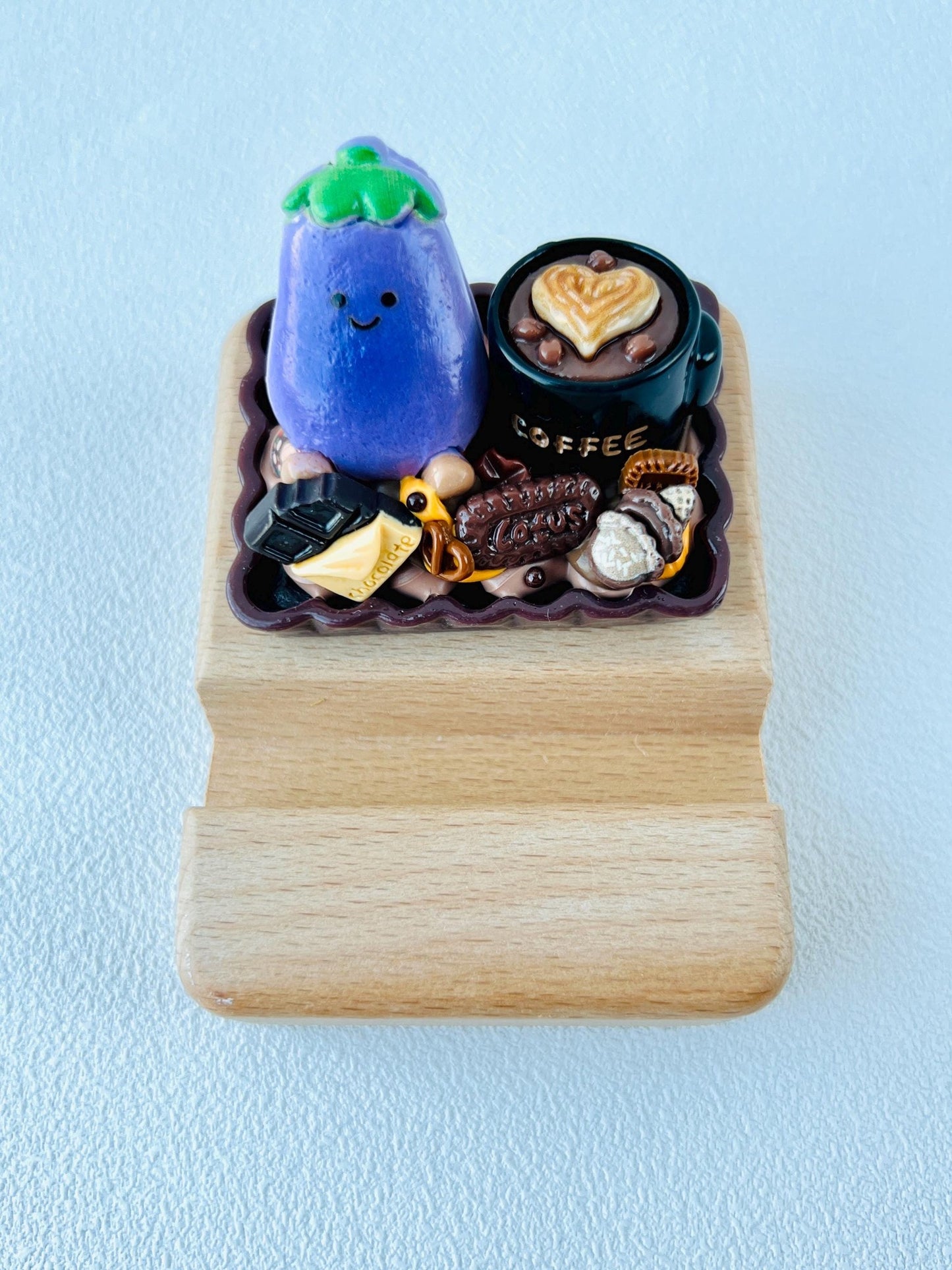 Food Themed Personalized Name Engraving Phone Dock Miniature Food Wooden Phone Support Phone Holder Desk Decor Adorable Gift