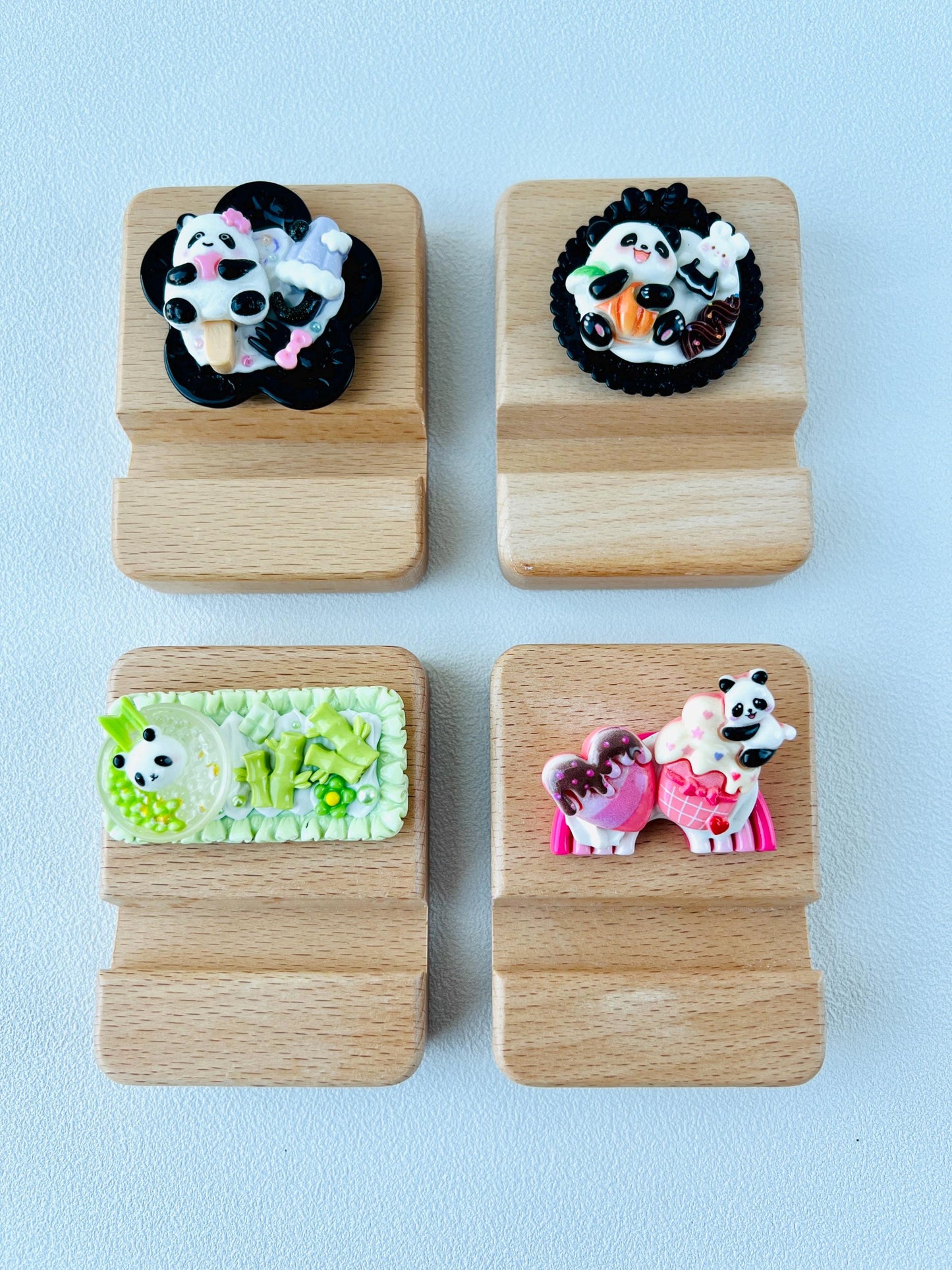 Panda Themed Personalized Name Engraving Phone Stand Wooden Phone Support Phone Holder Desk Decor Adorable Gift