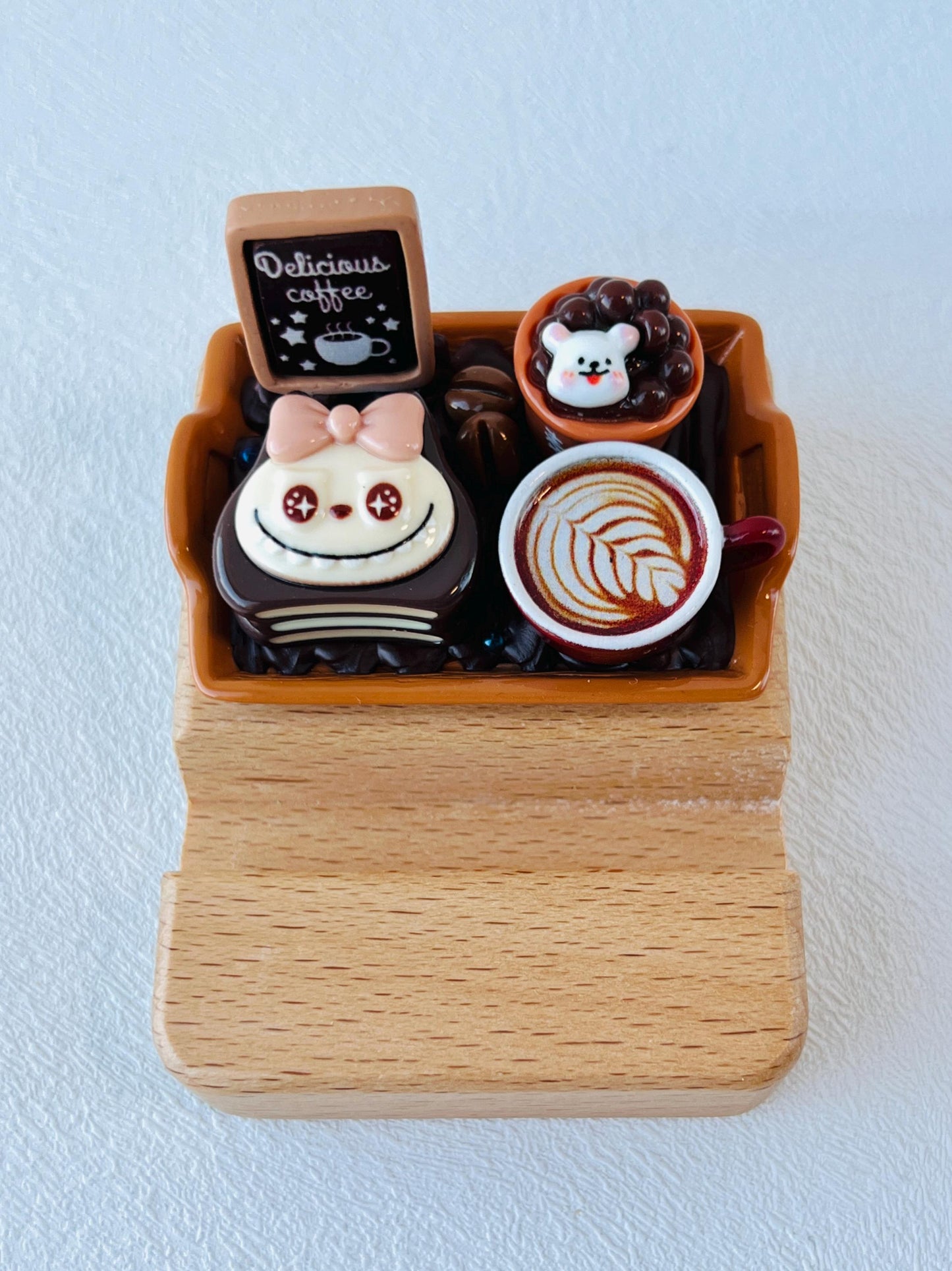 Labubu Personalized Engraving Phone Stand Wooden Phone Support Decorated with Labubu Charms Phone Holder Desk Adorable Gift