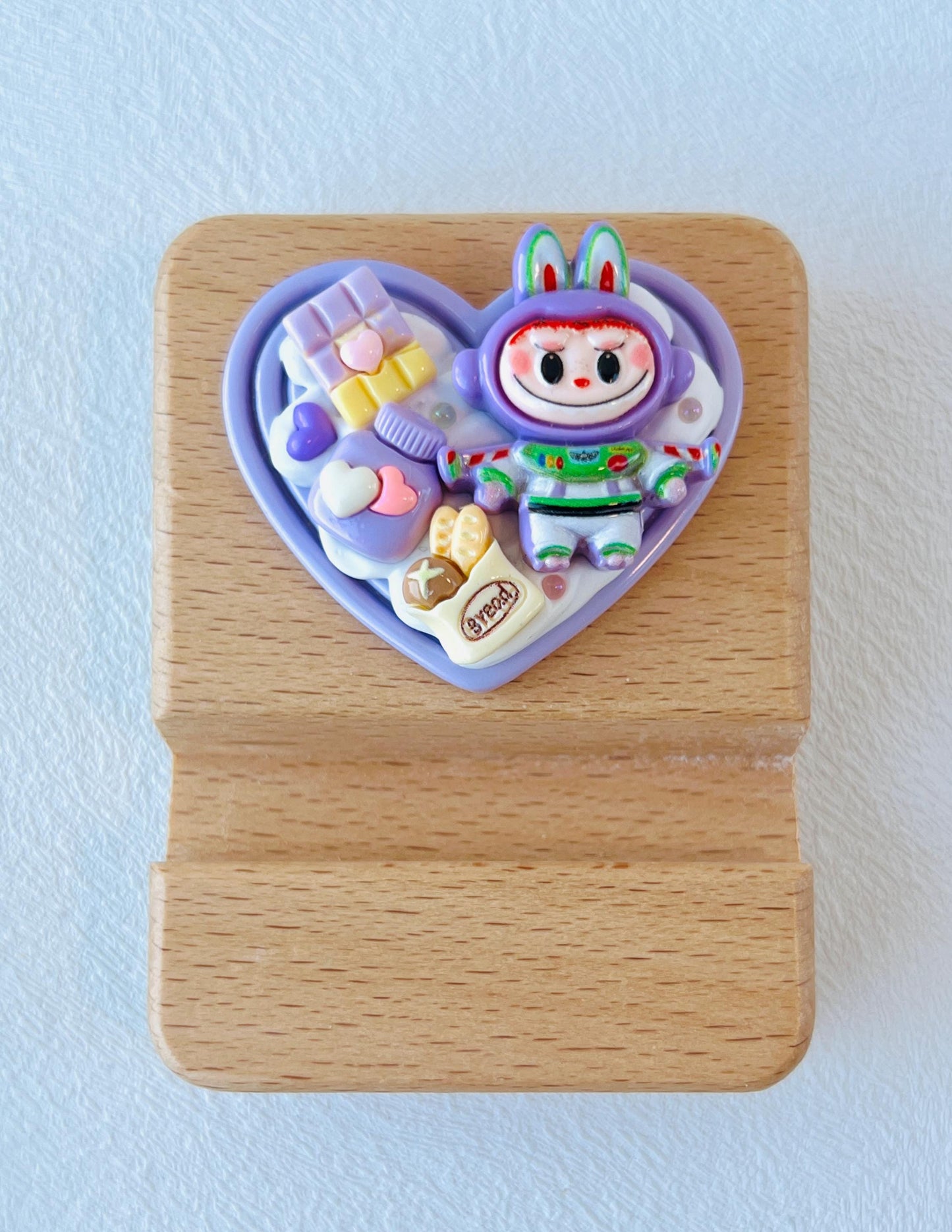 Labubu Personalized Engraving Phone Stand Wooden Phone Support Decorated with Labubu Charms Phone Holder Desk Adorable Gift