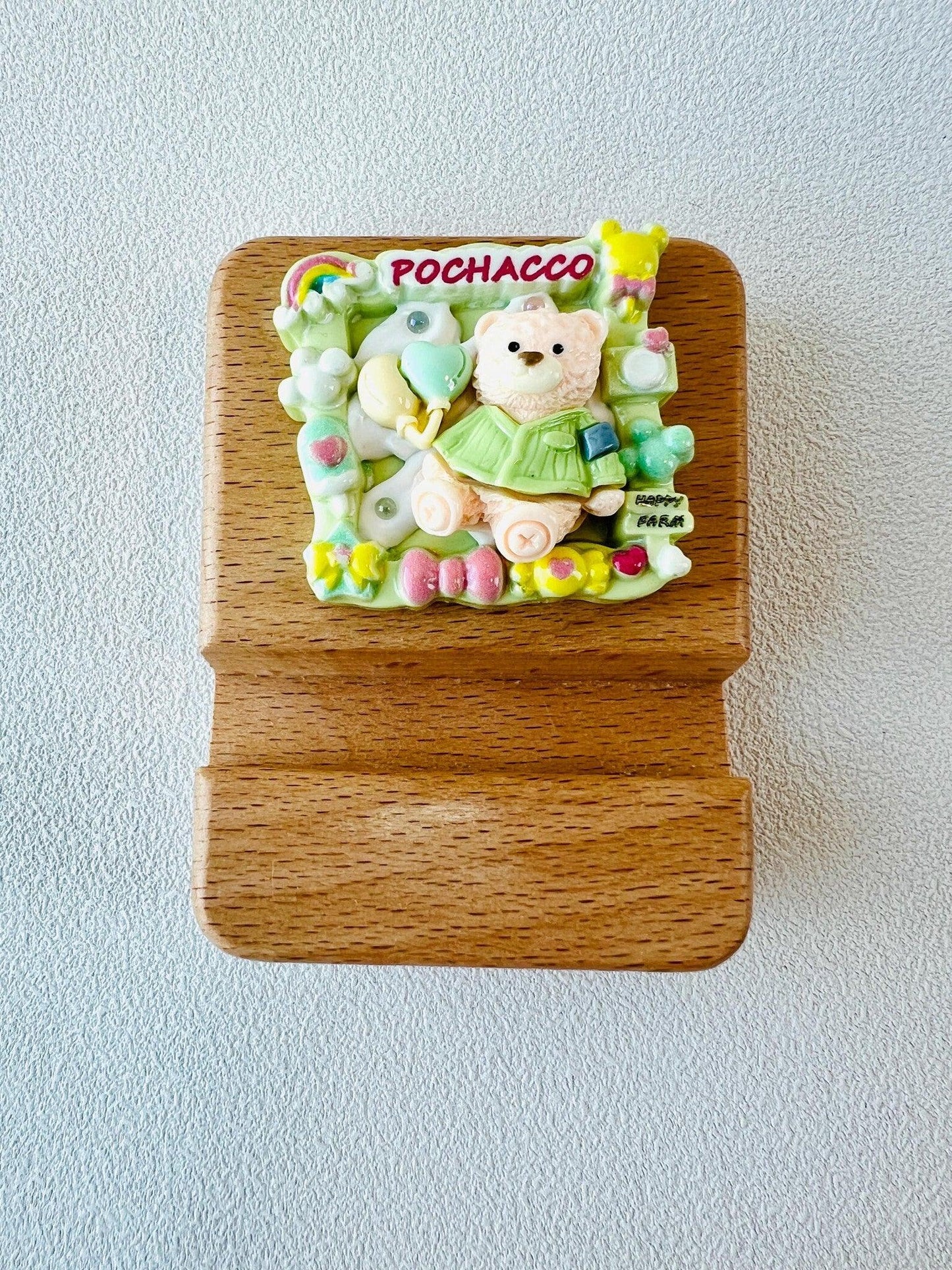 Bear Theme Name Engraving Wooden Phone Stand