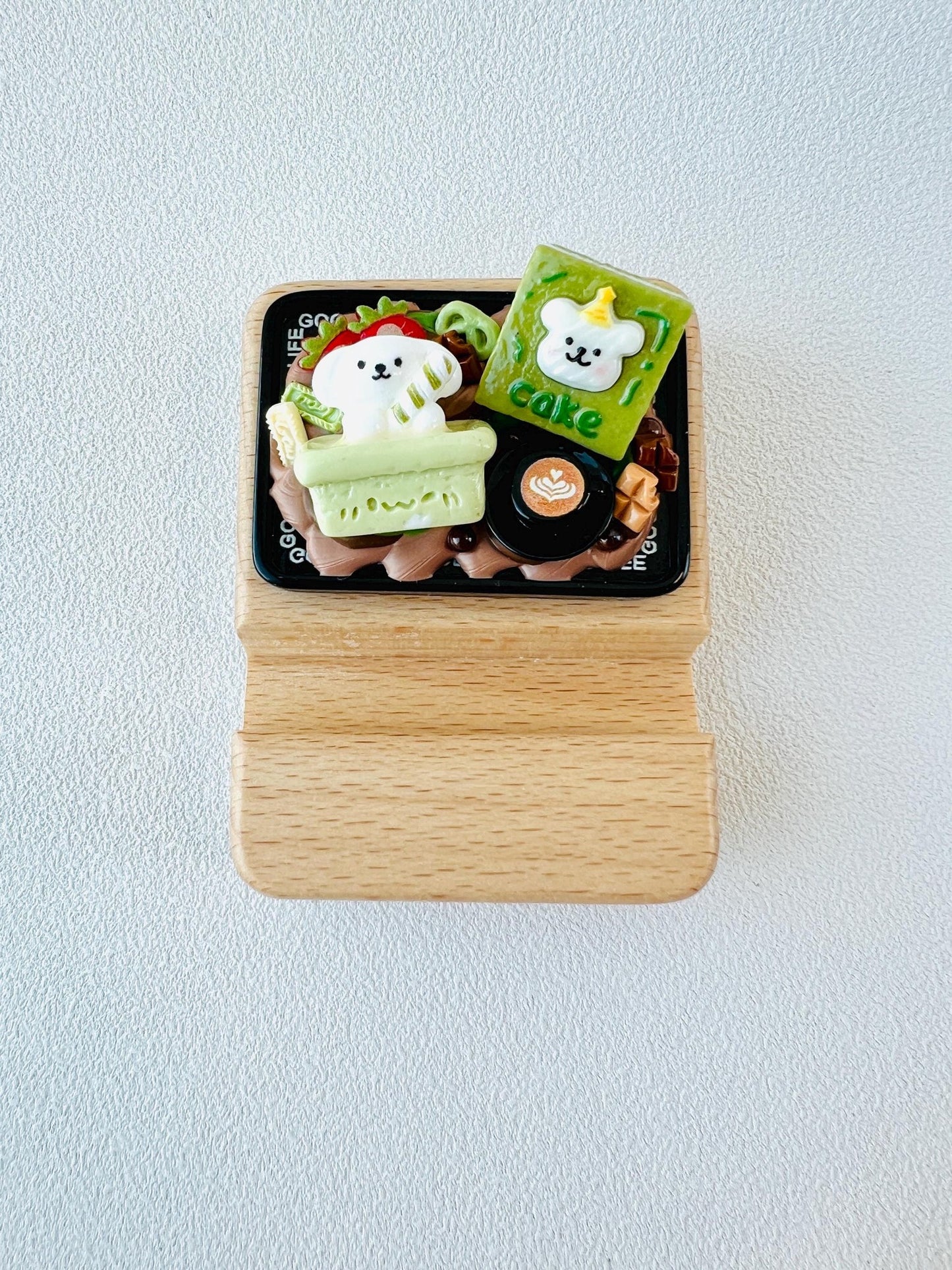 Birthday Cake Theme Personalized Engraving Phone Stand with Cute Charms Wooden Phone Support Phone Holder Desk Adorable Birthday Gift