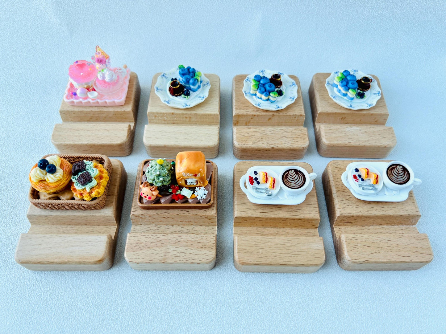 Food Themed Personalized Name Engraving Phone Dock Miniature Food Wooden Phone Support Phone Holder Desk Decor Adorable Gift