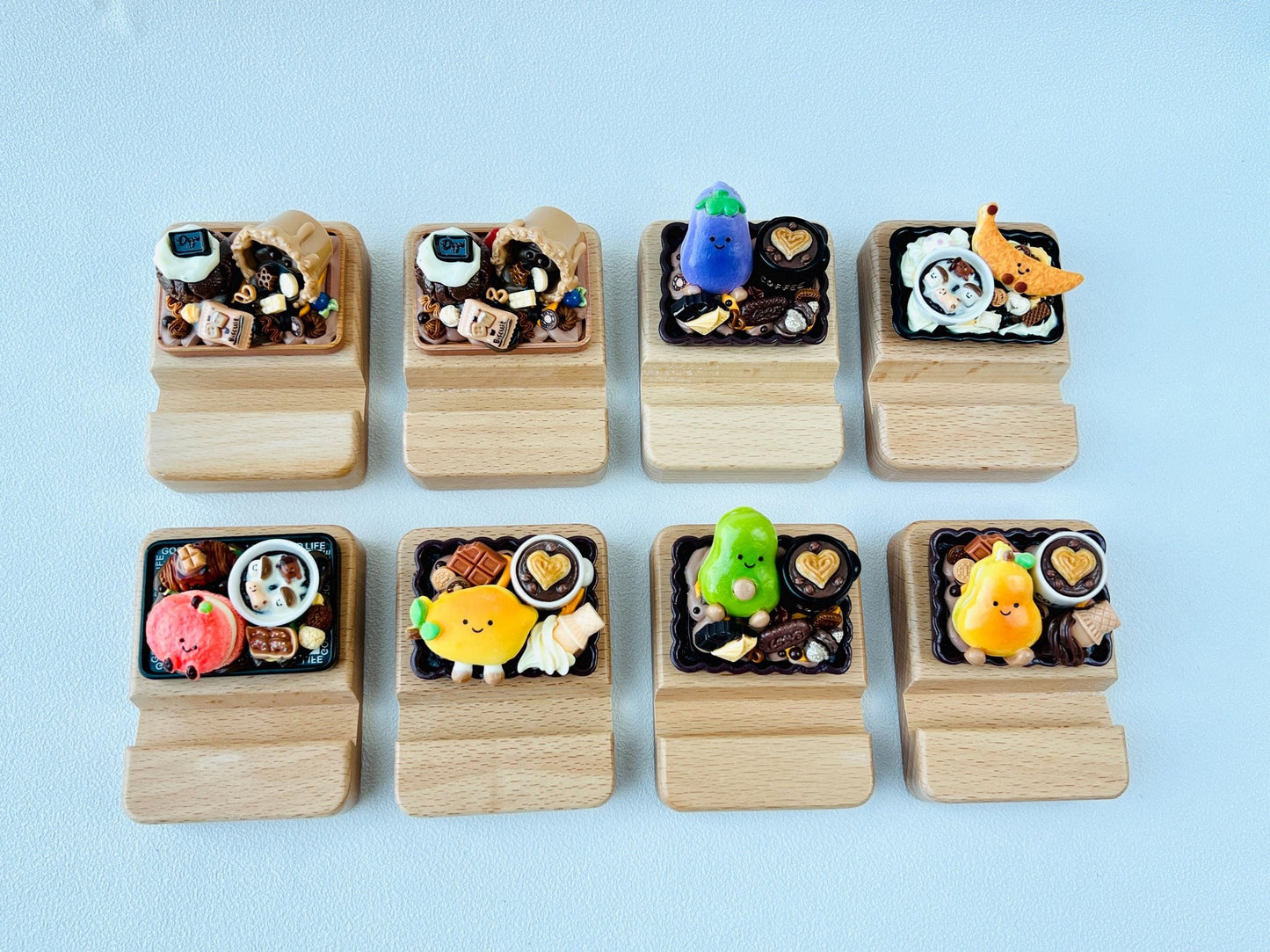 Food Themed Personalized Name Engraving Phone Dock Miniature Food Wooden Phone Support Phone Holder Desk Decor Adorable Gift
