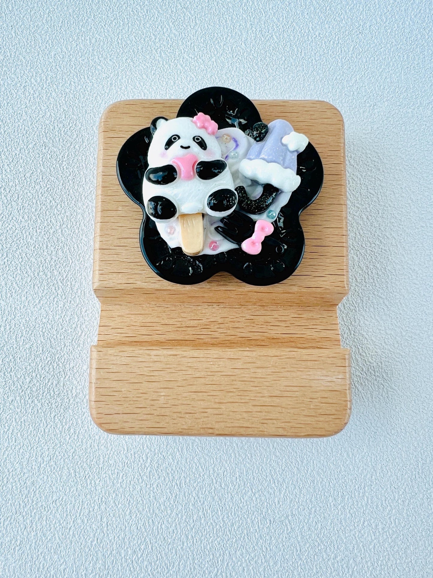 Panda Themed Personalized Name Engraving Phone Stand Wooden Phone Support Phone Holder Desk Decor Adorable Gift
