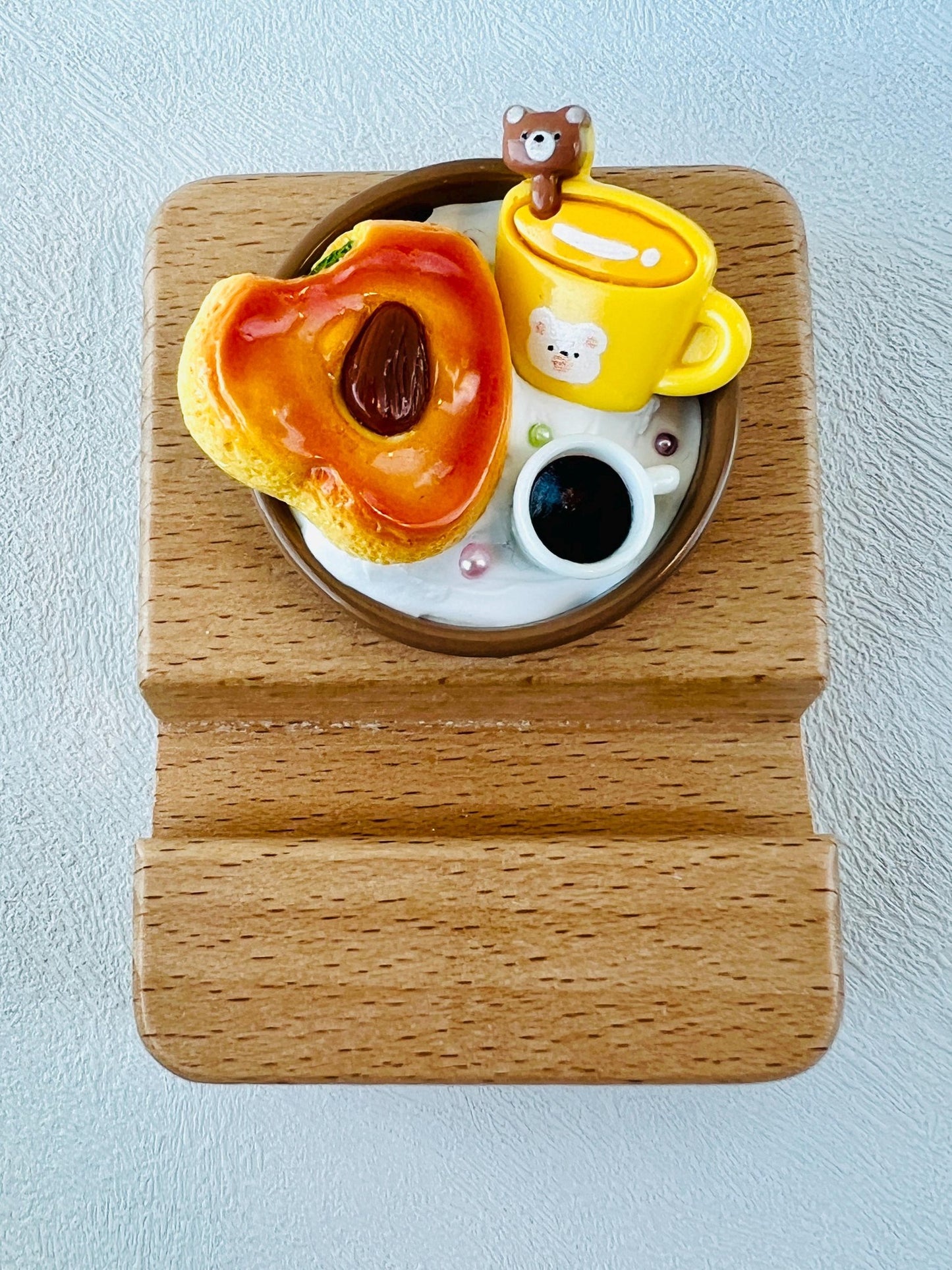 Food Themed Personalized Engraving Phone Stand Wooden Phone Support Cute Phone Holder Miniature Food Desk Decoration Adorable Gift