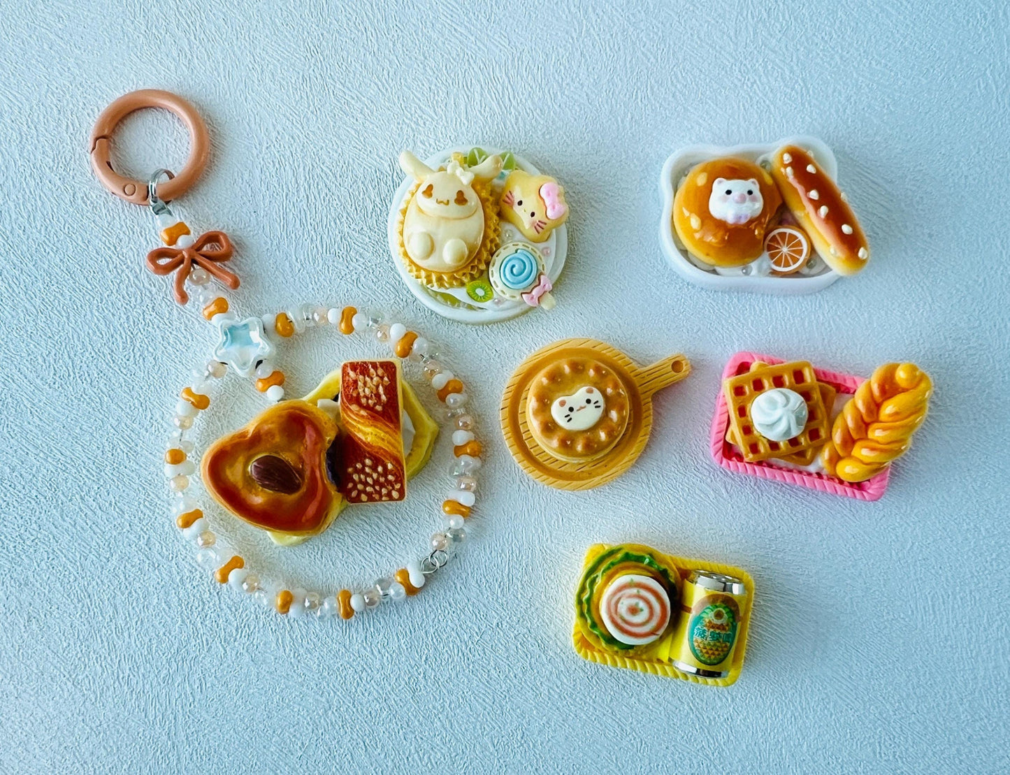 Miniature Food Themed Keychain Handmade Beaded Bag Charm Kawaii Hanging Decor