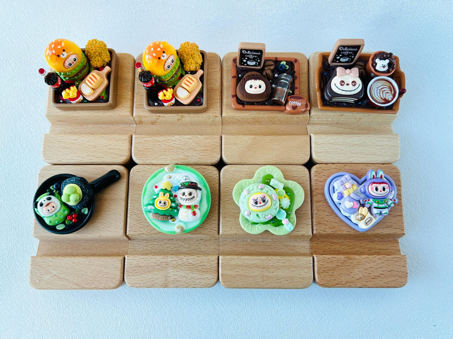 Personalized Name Engraving Phone Stand Labubu Miniature Food Wooden iPhone Holder Personalized Gift Desk Decoration Cute Phone Holder