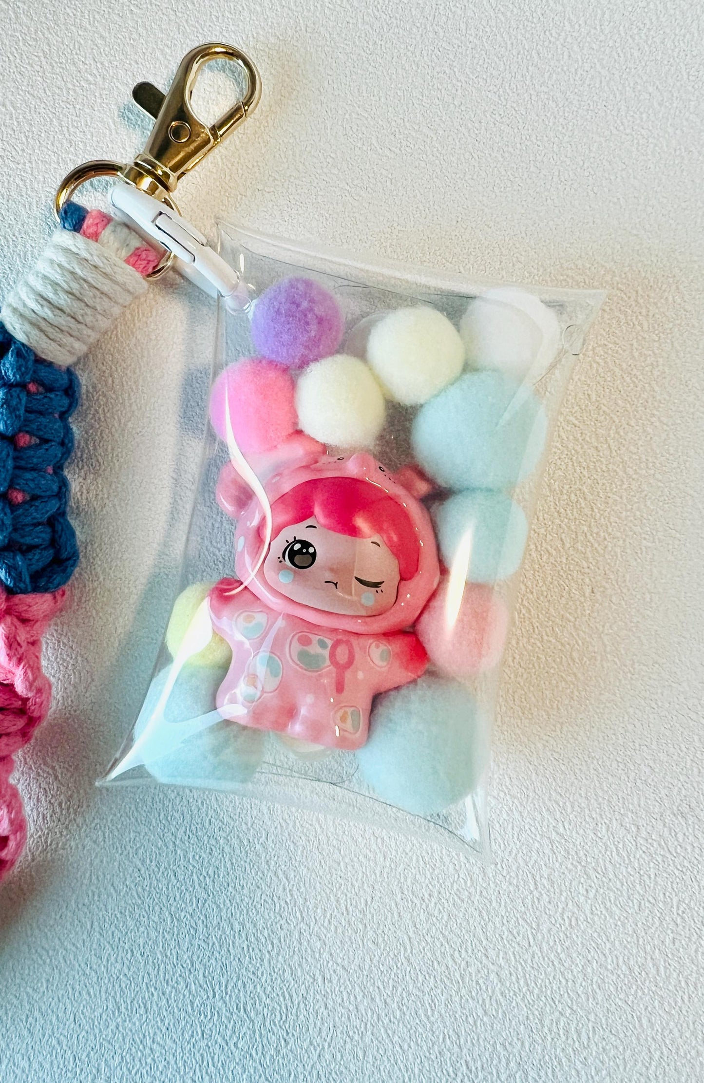 Braided Wrist Strap with Cute Figurine in PVC Bag Colorful Phone Chain Lovely Keychain Bag Accessories Phone Accessories