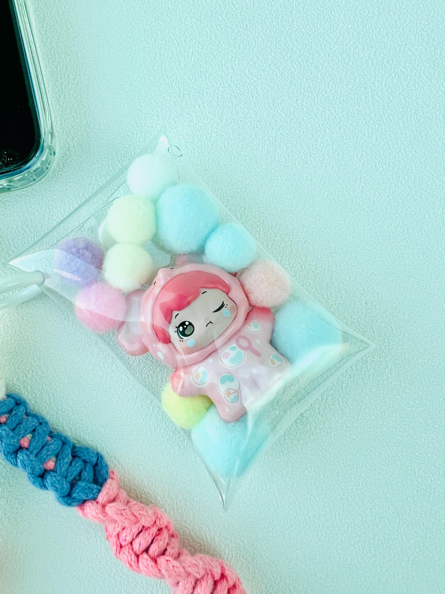 Braided Wrist Strap with Cute Figurine in PVC Bag Colorful Phone Chain Lovely Keychain Bag Accessories Phone Accessories