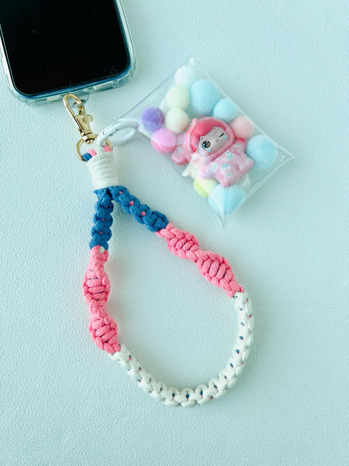 Braided Wrist Strap with Cute Figurine in PVC Bag Colorful Phone Chain Lovely Keychain Bag Accessories Phone Accessories