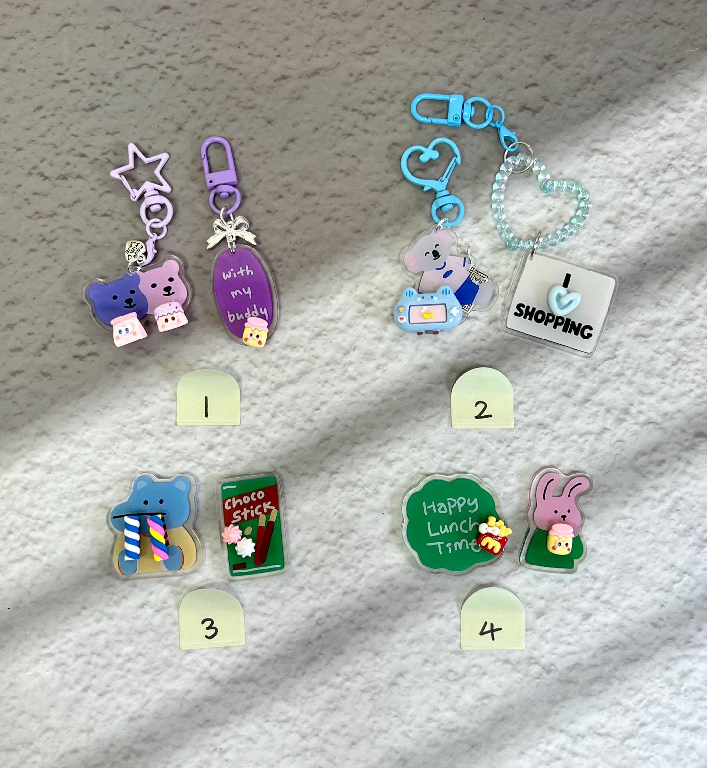 Keychain Set x2 or x3 | Kawaii Animal and Food Keychain Funny Key Charm Bag Charm Handmade Gift Acrylic Keychain Accessory