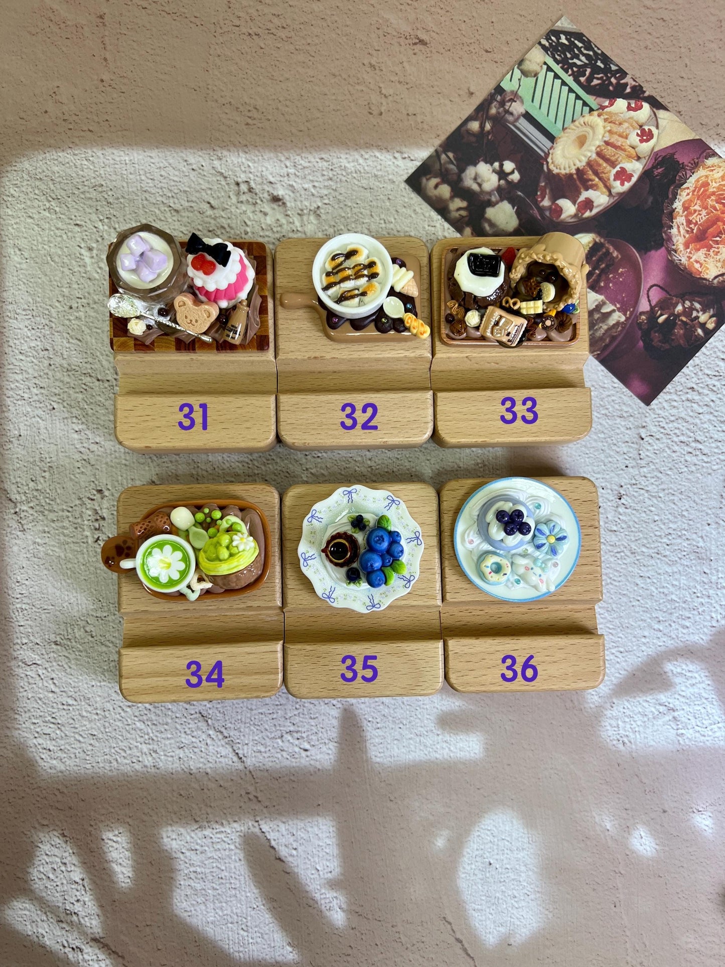 Personalized Phone Stand Cute Dessert Theme Wooden iPhone Holder Personalized Gift Desk Decoration Cute Custom Gift Desk Organizer