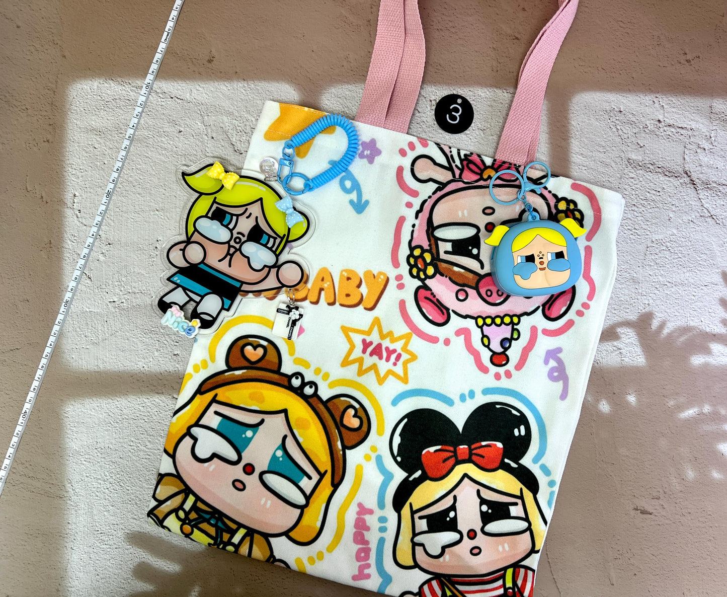 Crybaby Tote Bag Set with Big Acrylic Bag Charm Crybaby Accessory Crybaby Keychain Crybaby Charm