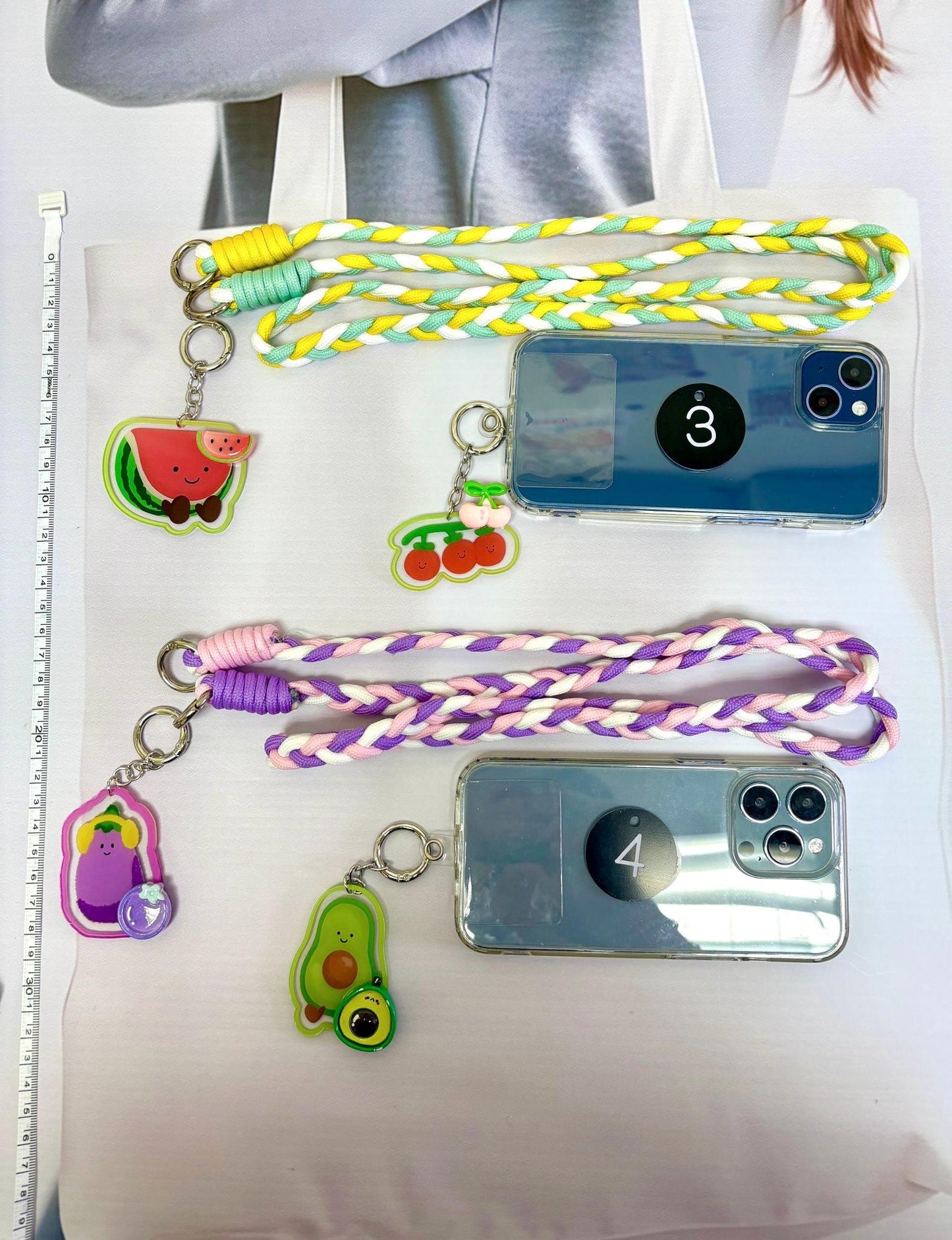 Cute Food Key Chain Set x 2 with Long Strap | Smiling Food Phone Accessory Cutecore Food Bag Accessories Kawaii Acrylic Keychain Gift