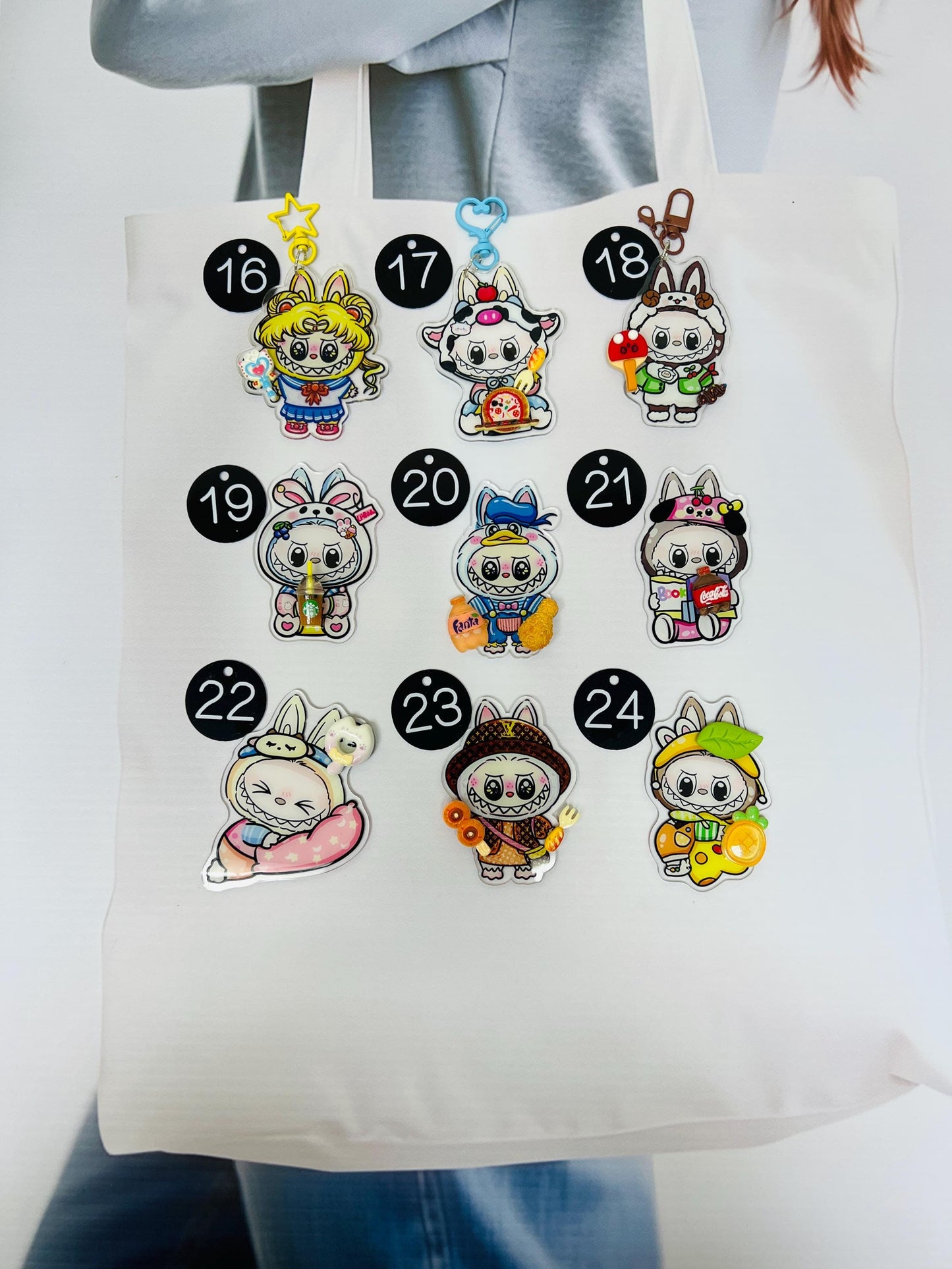 Labubu Keychain Decorated with Resin Charms | Labubu Bag Accessory Phone Charm Handmade Acrylic Keyring Gift
