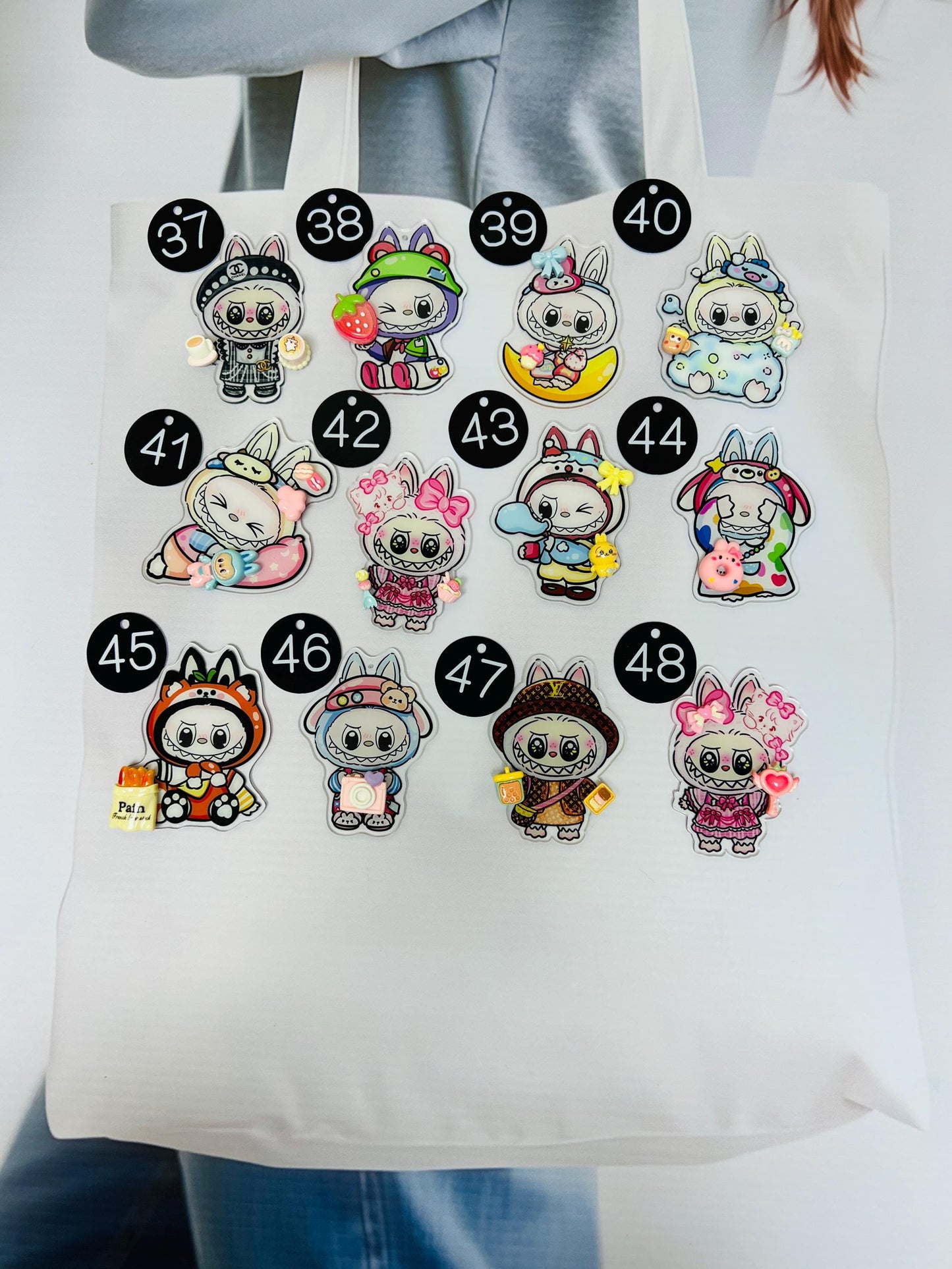 Labubu Keychain Decorated with Resin Charms | Labubu Bag Accessory Phone Charm Handmade Acrylic Keyring Gift