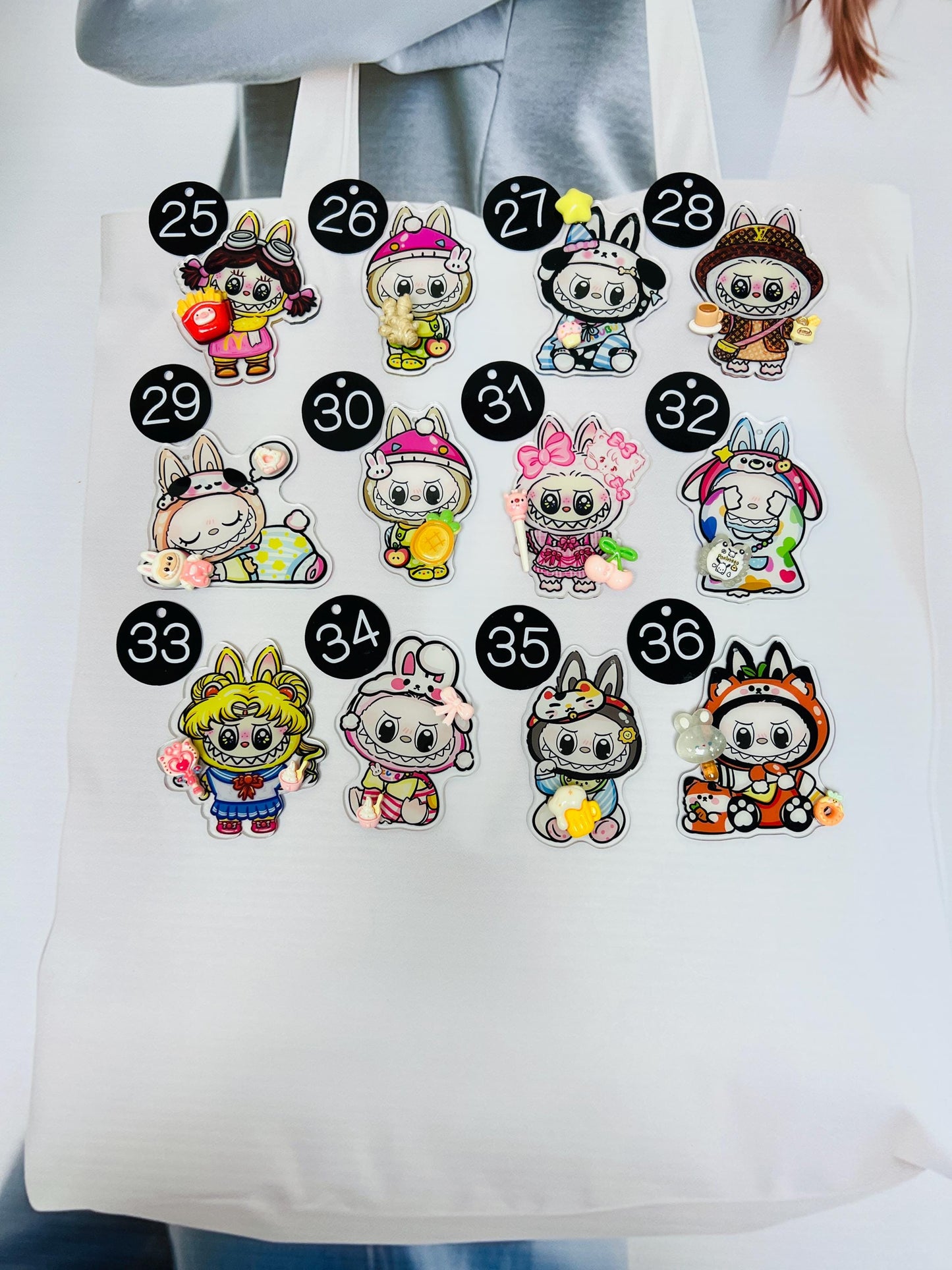 Labubu Keychain Decorated with Resin Charms | Labubu Bag Accessory Phone Charm Handmade Acrylic Keyring Gift