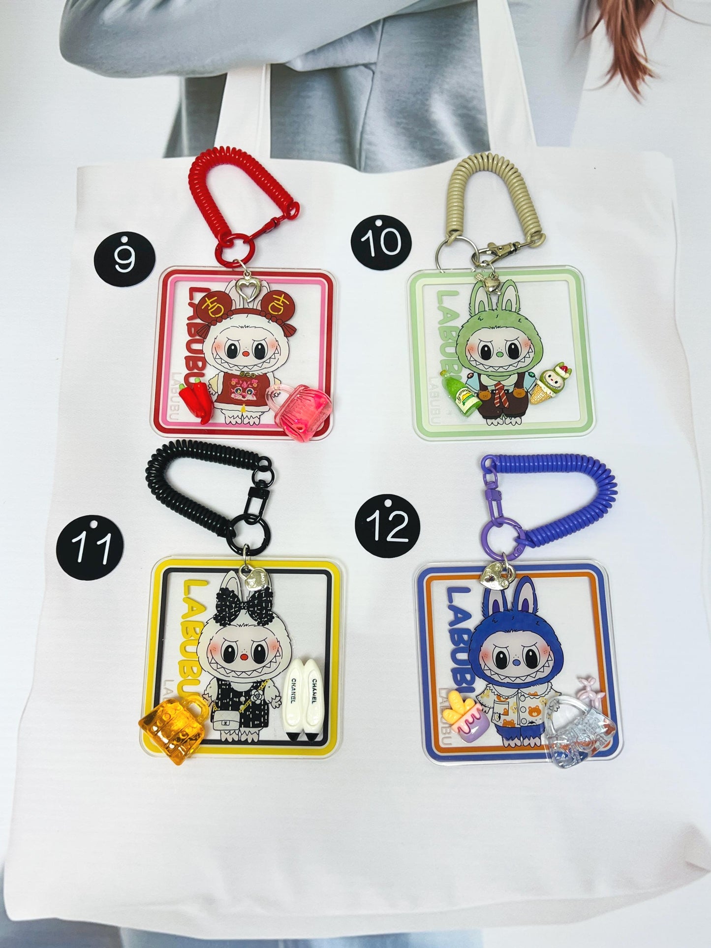 Labubu Keychain Decorated with Resin Charms | Labubu Bag Accessory Phone Charm Handmade Acrylic Keyring Gift