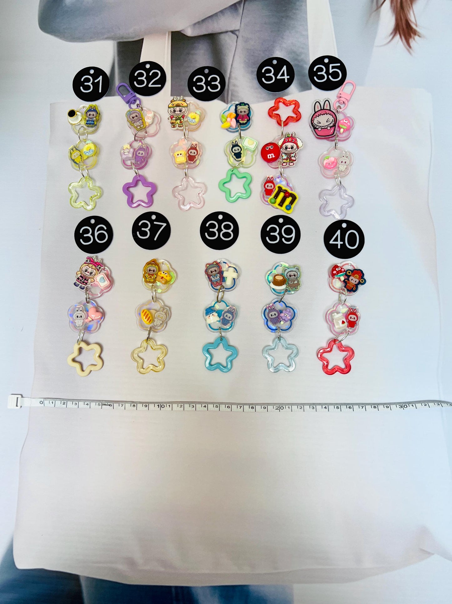 Labubu Keychain Decorated with Charms | Labubu Bag Charm Handmade Acrylic Keychain Gift