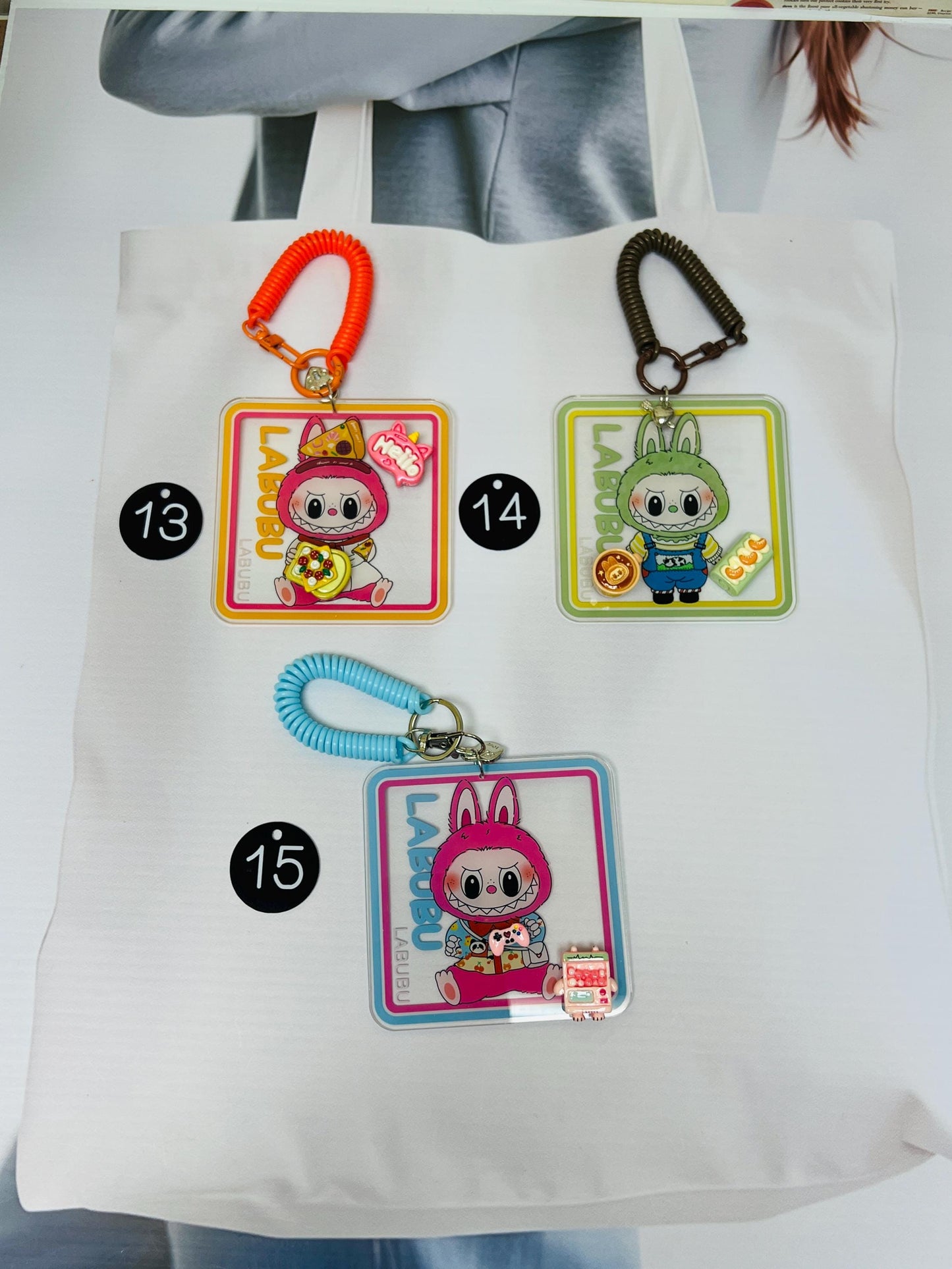 Labubu Keychain Decorated with Resin Charms | Labubu Bag Accessory Phone Charm Handmade Acrylic Keyring Gift