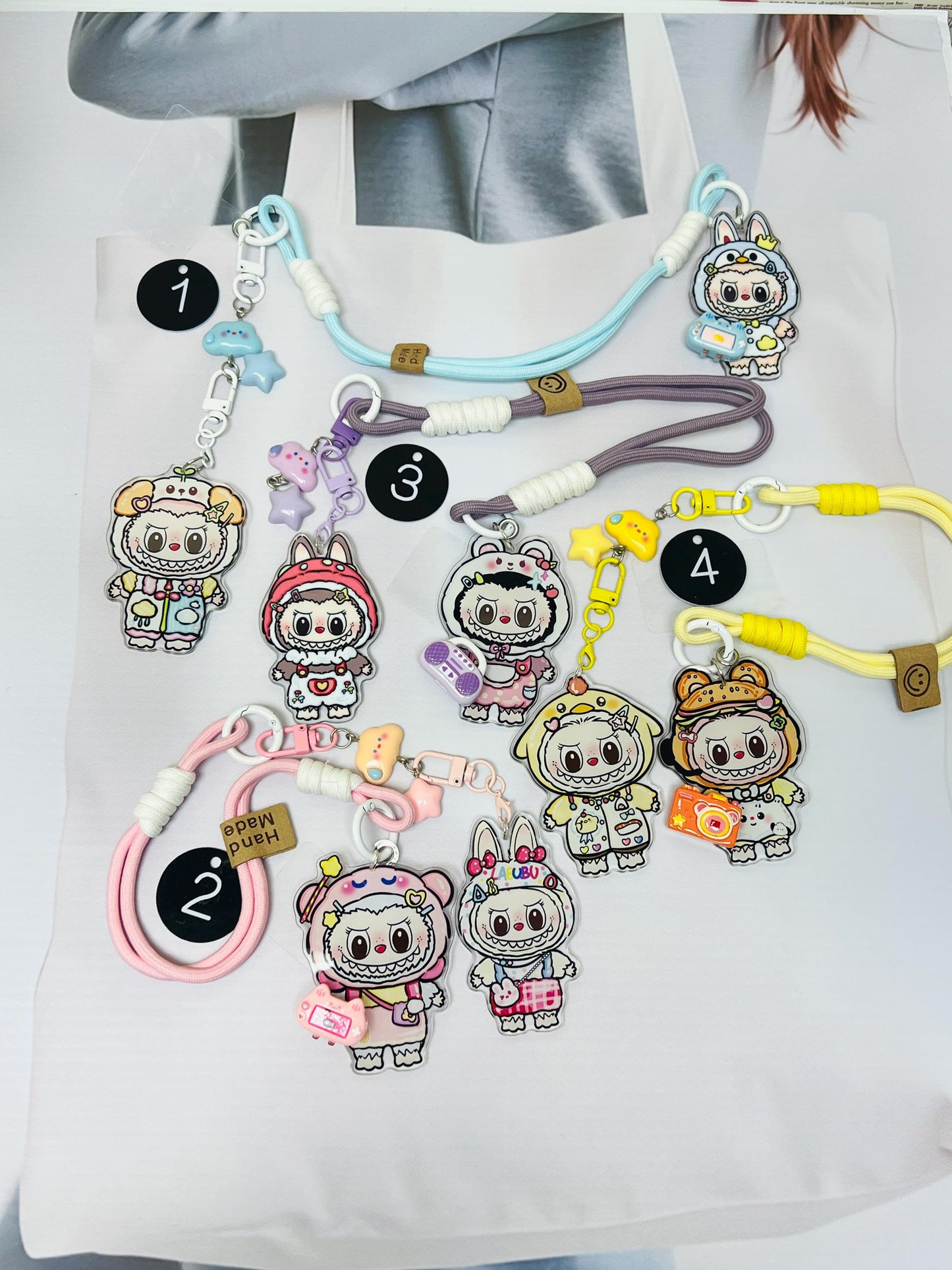 Labubu Keychain Decorated with Resin Charms | Labubu Bag Accessory Phone Charm Handmade Acrylic Keyring Gift