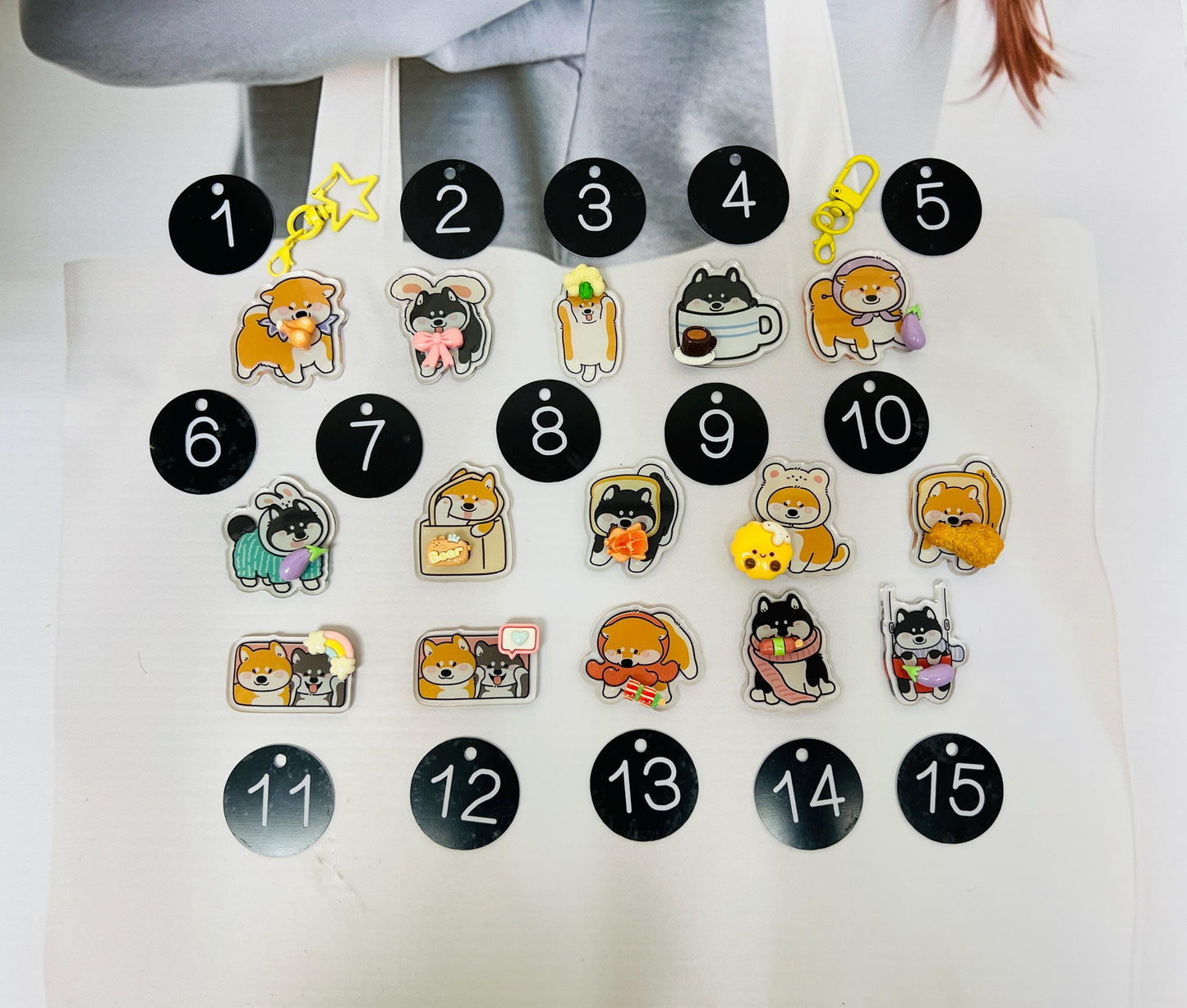 Shiba Keychain Decorated with Resin Charms | Kawaii Puppy Charm Bag Charm Handmade Accessory Acrylic Keychain Gift