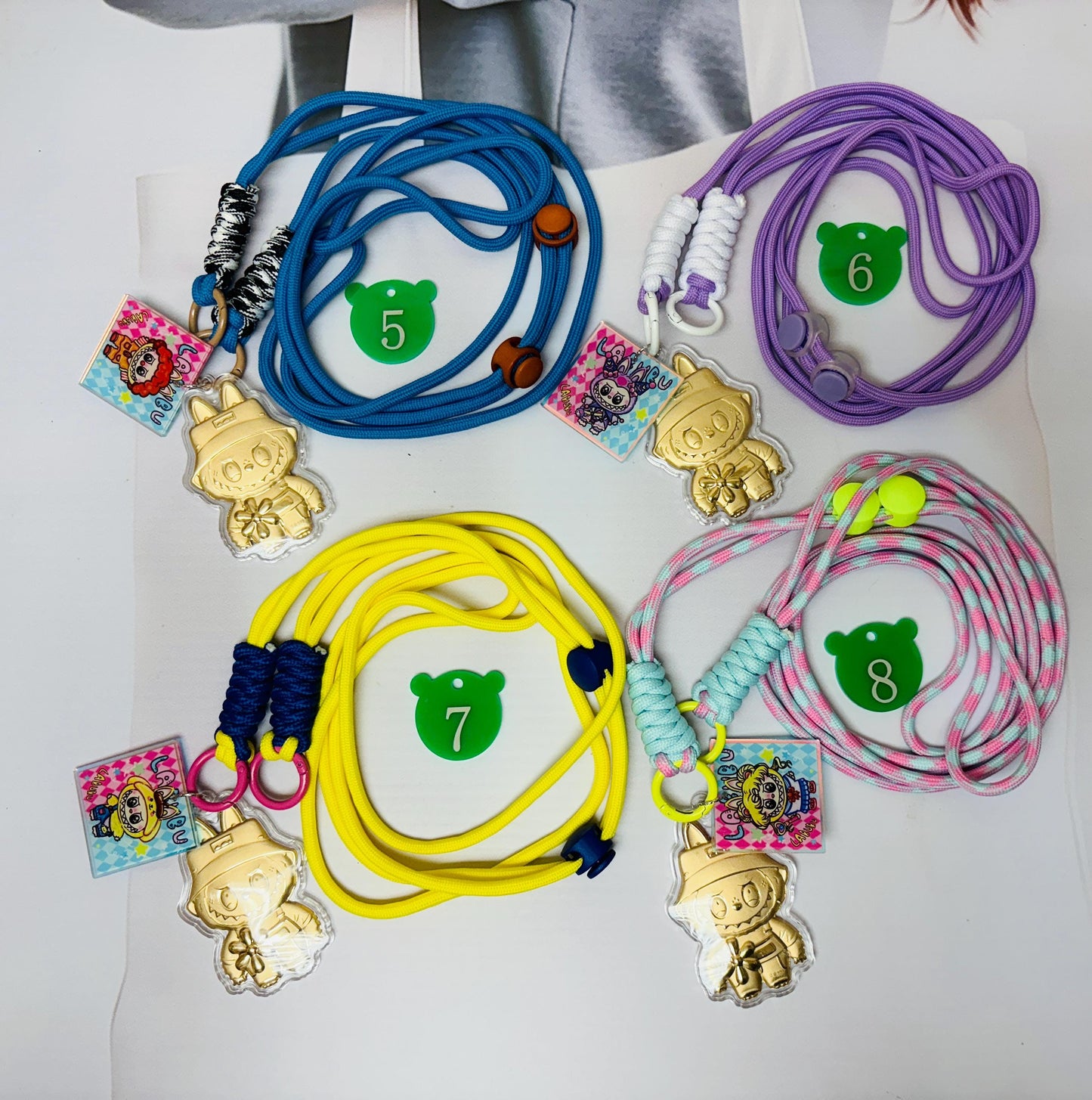 Labubu Golden Charm with Long Phone Strap | Labubu Bag Charm Keychain Accessory