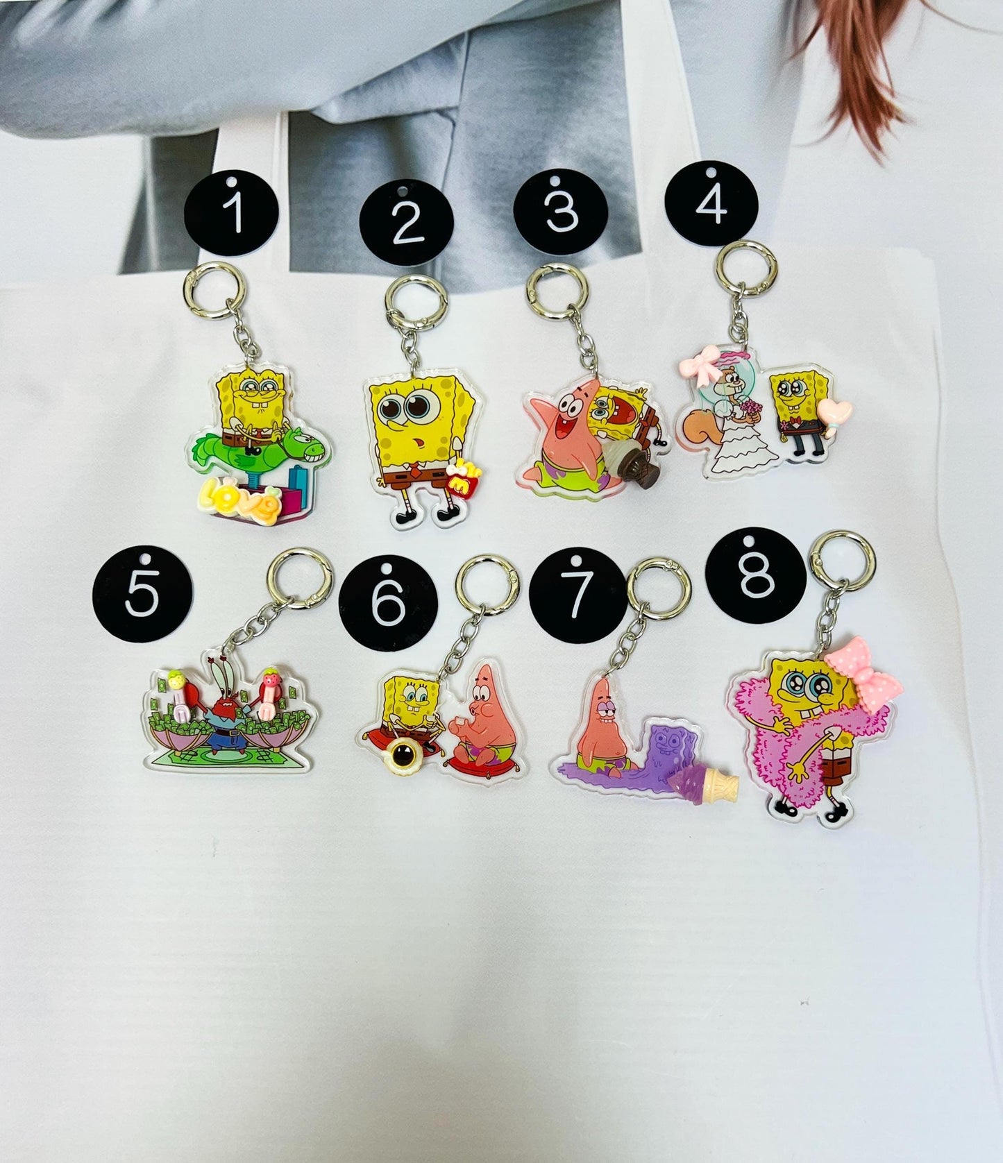 SpongeBob Keychain Decorated with Resin Charms | Kawaii Charm Bag Charm Handmade Accessory Acrylic Keychain Gift