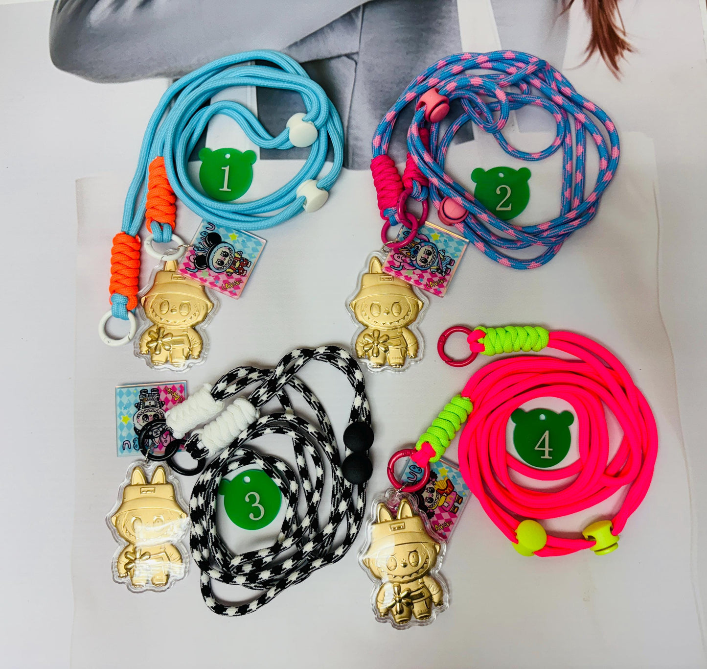 Labubu Golden Charm with Long Phone Strap | Labubu Bag Charm Keychain Accessory