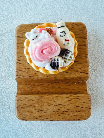 Personalized wooden phone stand with cute theme engraving