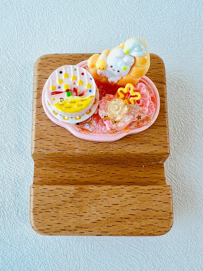 Personalized wooden phone stand with cute rabbit theme engraving