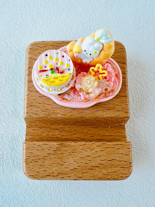 Personalized wooden phone stand with cute rabbit theme engraving