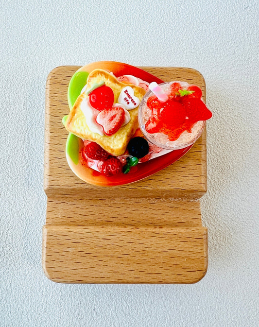 Personalized wooden phone stand with dessert strawberry theme engraving