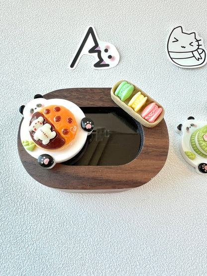 Food Themed Personalized Engraving Walnut Wood Ring Box Decorated with Cute Food Charms