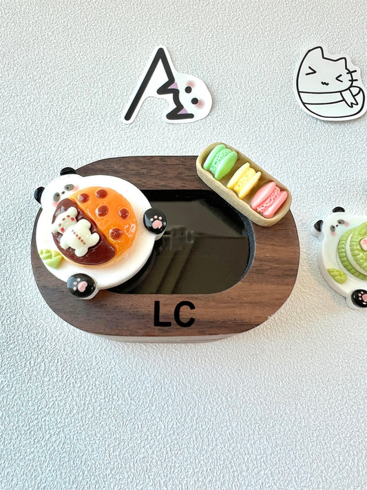 Food Themed Personalized Engraving Walnut Wood Ring Box Decorated with Cute Food Charms