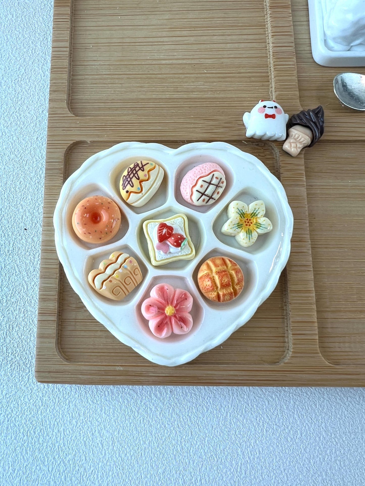 Personalized Bamboo Tray with Miniature Food and Bamboo Charms Custom Engraved Message