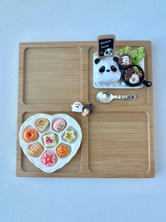 Personalized Bamboo Tray with Miniature Food and Bamboo Charms Custom Engraved Message