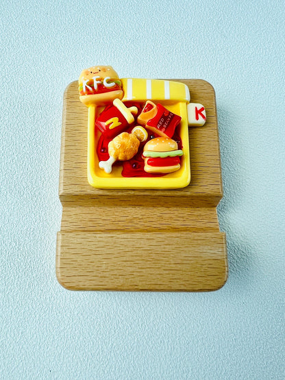 Fast Food Themed Personalized Name Engraving Phone Dock Miniature Food Wooden Phone Support Phone Holder Desk Decor Adorable Gift