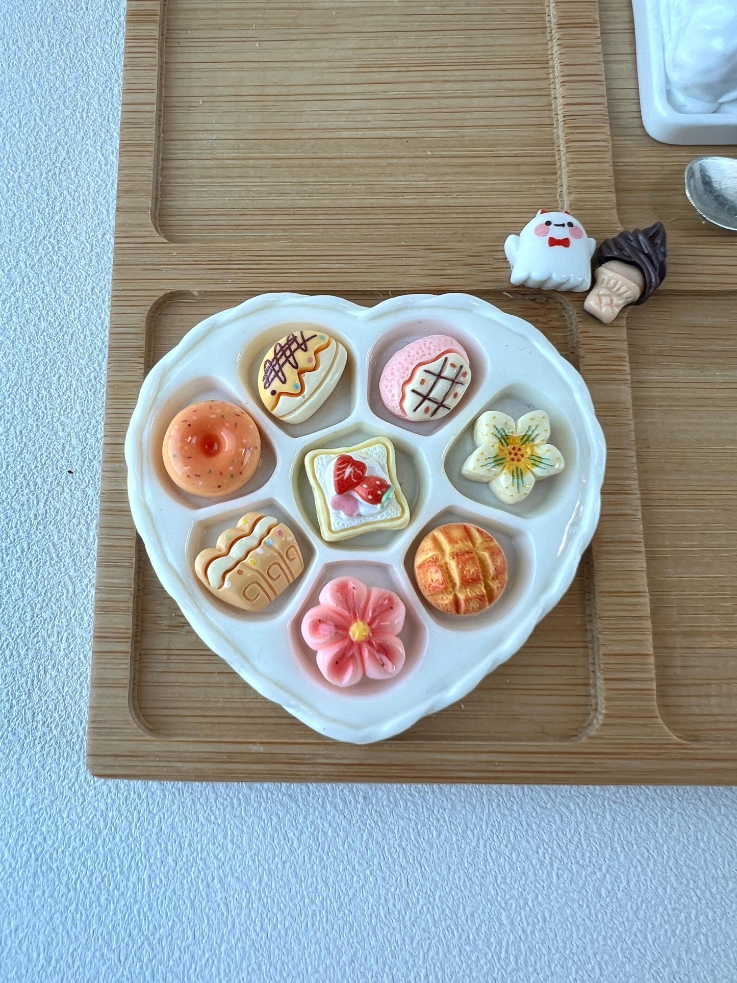 Personalized Bamboo Tray with Miniature Food and Bamboo Charms Custom Engraved Message
