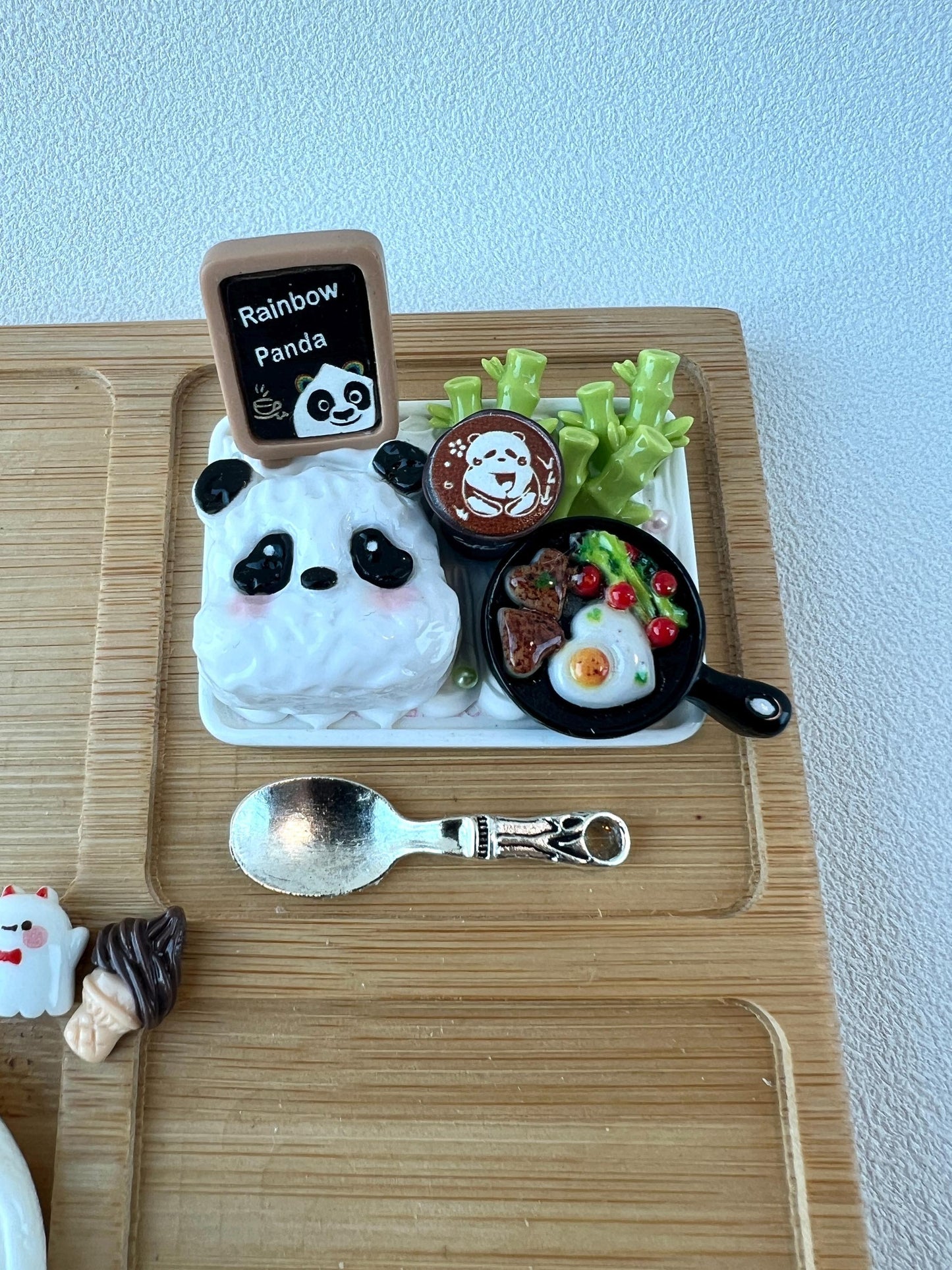 Personalized Bamboo Tray with Miniature Food and Bamboo Charms Custom Engraved Message