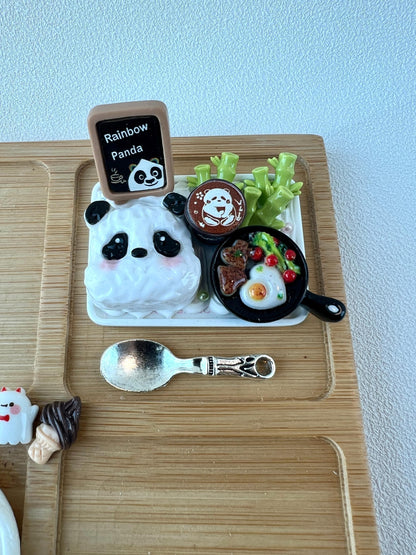 Personalized Bamboo Tray with Miniature Food and Bamboo Charms Custom Engraved Message