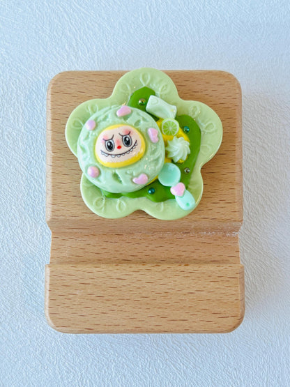 Labubu Personalized Engraving Phone Stand Wooden Phone Support Decorated with Labubu Charms Phone Holder Desk Adorable Gift