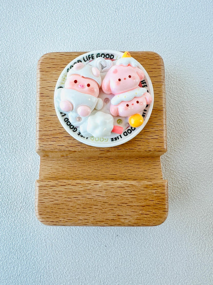 Pig Theme Personalized Engraving Phone Stand Piggy Wooden Phone Support Phone Holder Desk Decor Adorable Gift