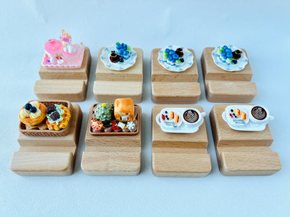Food Themed Personalized Name Engraving Phone Dock Miniature Food Wooden Phone Support Phone Holder Desk Decor Adorable Gift