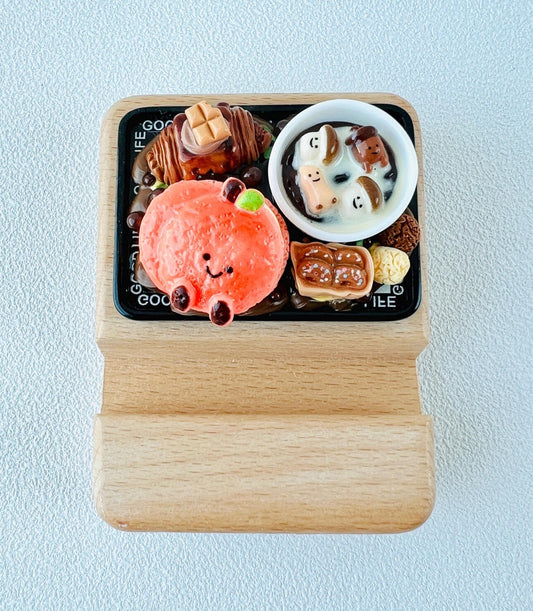 Food Themed Personalized Name Engraving Phone Dock Miniature Food Wooden Phone Support Phone Holder Desk Decor Adorable Gift
