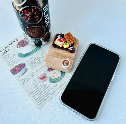 Food Themed Personalized Name Engraving Phone Dock Miniature Food Wooden Phone Support Phone Holder Desk Decor Adorable Gift