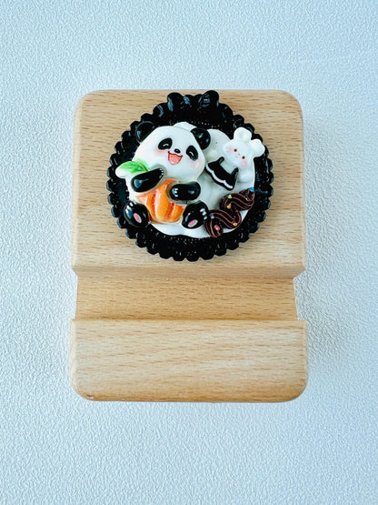 Panda Themed Personalized Name Engraving Phone Stand Wooden Phone Support Phone Holder Desk Decor Adorable Gift